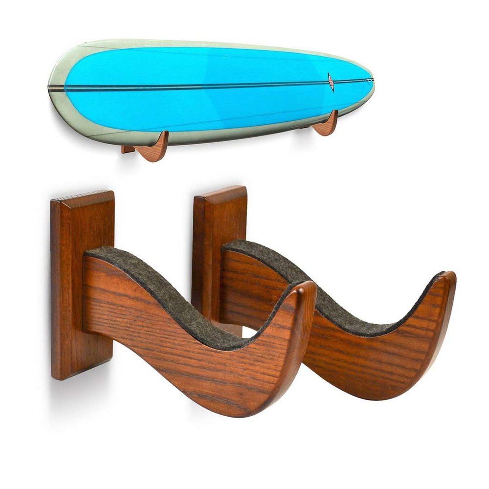 TESLYAR Surfboard Wall Mount Wooden Surfboard Rack for Wall Storage Solid Wood Hooks for Surfboard, Snowboard, Paddle Board & Wakeboard Wave Style