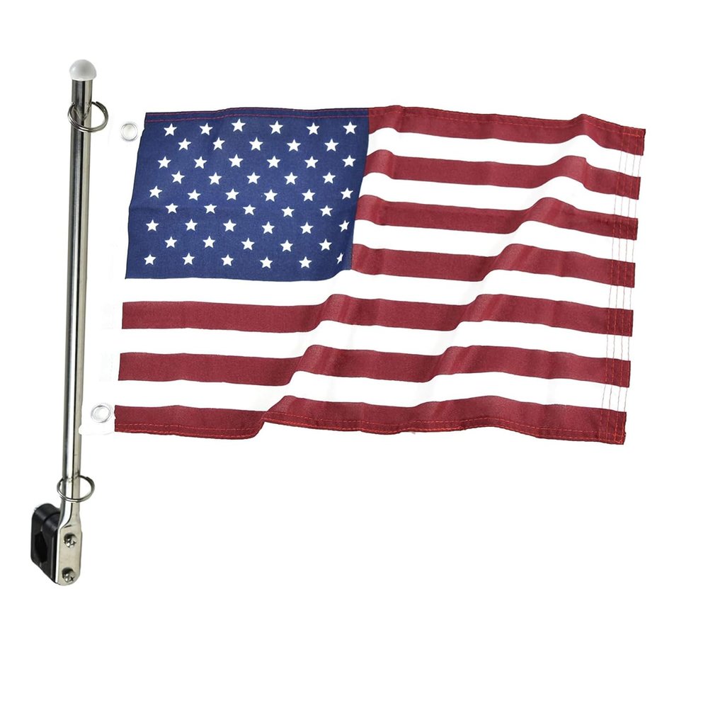 MARINE CITY 316 Stainless Steel Rail Mounted Flag Strong Sturdy Pole Base Bright-Polished Attractive Staff for Marine Boat Yacht Pontoon (with Flag)