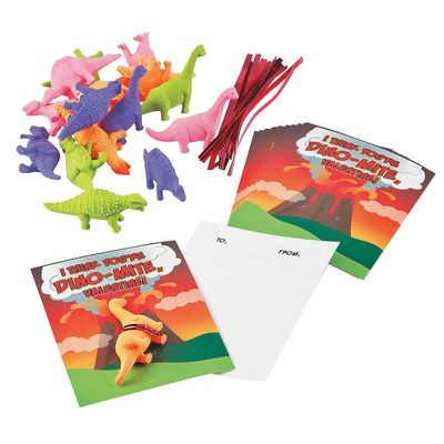 Dinosaur Eraser Valentine Cards - Stationery - 24 Pieces