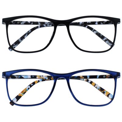 OPULIZE ARC Large Reading glasses for Women Men,Scratch Resistant Rectangular frame with Spring Hinges, Black, Blue +2 (Pack of 2)