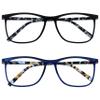 OPULIZE ARC Large Reading glasses for Women Men,Scratch Resistant Rectangular frame with Spring Hinges, Black, Blue +2 (Pack of 2) view 1