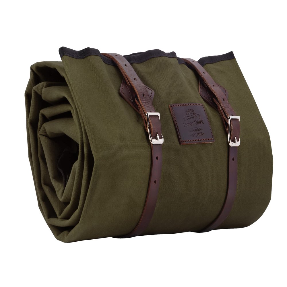1844 Helko Werk Handmade Waxed Canvas Cowboy Bedroll - Camp Bed Roll w Leather Straps & Zipper-Waterproof-Sleeping Bag (Bedroll Forest Green) #F8761FG