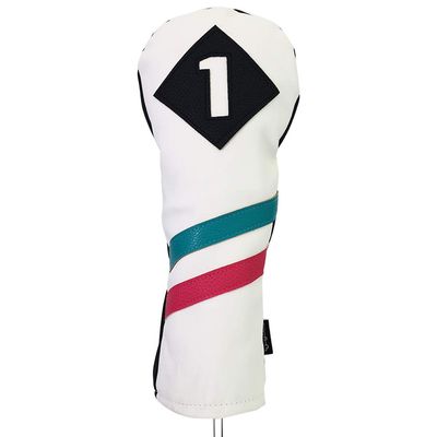 Majek Golf Vintage Headcovers White Seafoam Teal Pink Stripe Premium Retro Leather Style 1 Driver Head Cover Fits 460cc Drivers Handcrafted Classic Custom Designs Made in California