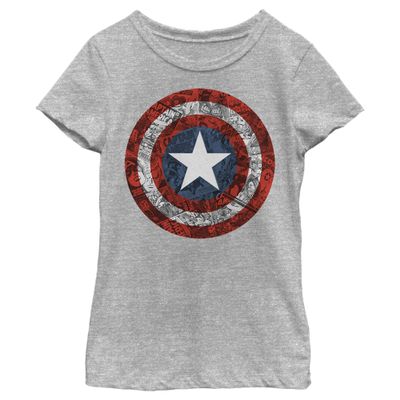 Fifth Sun Marvel Universe ComicBook Shield Girl's Crew Tee, Athletic Heather, X-Small