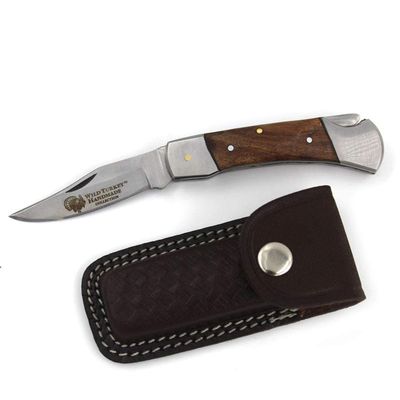 Wild Turkey Handmade Collection Folding Knife w/Leather Sheath Hunting Razor Sharp Blade