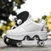 Automatic Walking Shoes Invisible Roller Skate 2 in 1 Removable Pulley Skates Skating Double-Row Deform Wheel Deformation (Silver, US 6.5) view 3