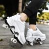 Automatic Walking Shoes Invisible Roller Skate 2 in 1 Removable Pulley Skates Skating Double-Row Deform Wheel Deformation (Silver, US 5.5) view 2