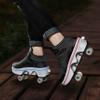 Automatic Walking Shoes Invisible Roller Skate 2 in 1 Removable Pulley Skates Skating Double-Row Deform Wheel Deformation (Black with Light, US 10.5) view 3