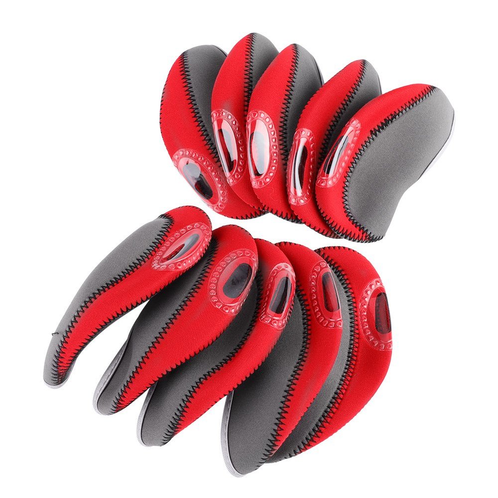 10 Pcs Golfball Protective Cover, Covers for Iron Heads Golfball ((Grey + Red))