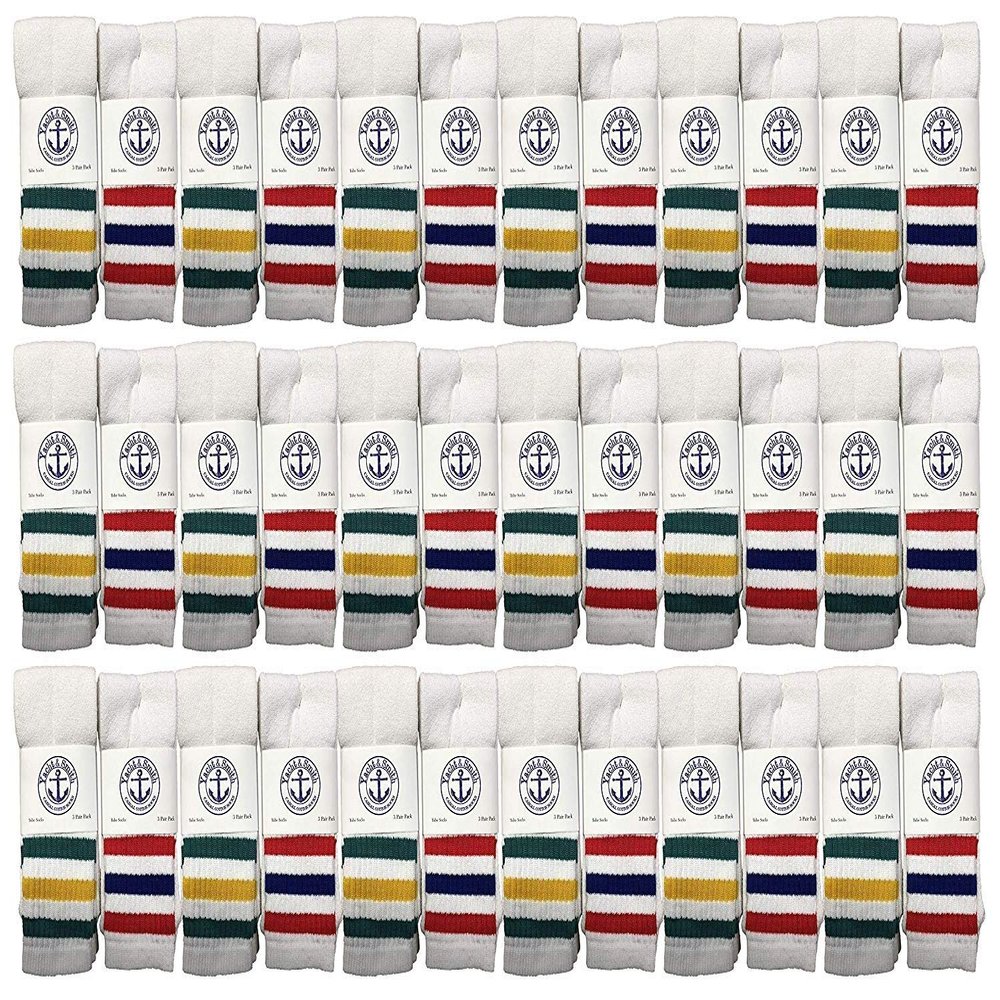 36 Pairs Of Yacht & Smith Wholesale Women's Tube Socks, Women's Cotton Referee Sport Socks Size 9-11 (White w/Stripes)
