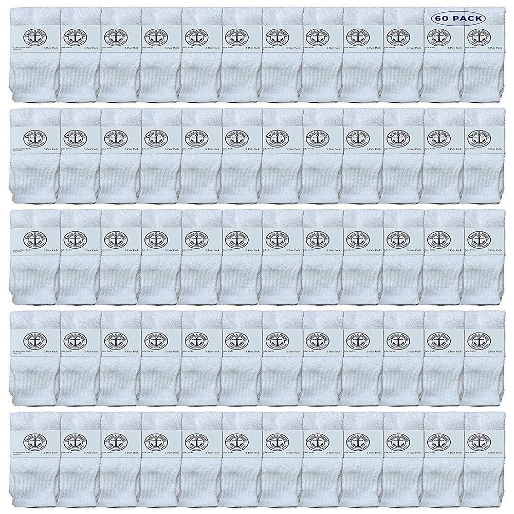 60 Pairs Of Yacht & Smith Wholesale Women's Tube Socks, Women's Cotton Referee Sport Socks Size 9-11 (White)