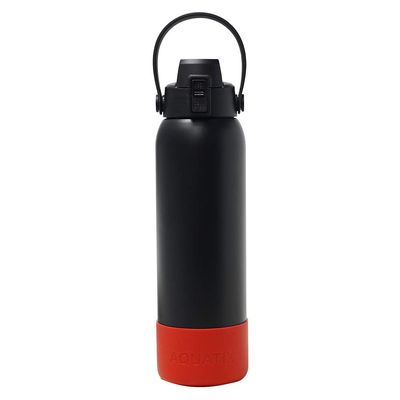 Aquatix Double Wall Insulated 32 Ounce Black Bottle with Silicon Shock Scratch and Dent Resistant Boot (Red)