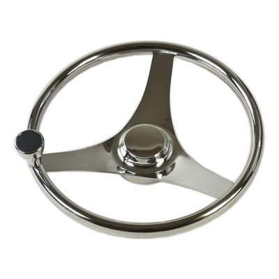 MARINE CITY 304 Stainless Steel 3Spoke Steering Wheel with Control Knob 13-1/2  Polished MarineGrade Wheel for Boats, Yachts & Ships