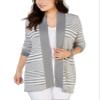 Charter CIub Petite Striped Sweater Cardigan Mid Heather Grey Combo PS view 1