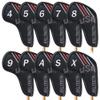 Big Teeth 10Pcs Long Neck Iron Head Covers, USA Golf Head Covers Black Iron Covers, Golf Club Covers with Number Golf Club Head Covers Fit Taylormade M2 Callaway Rogue X Ping G710 view 1