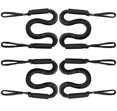Bungee Dock Line Mooring Rope Boat Accessories Docking Lines PWC Dockline for Boats Kayak, Jet Ski, Pontoon, Canoe, Power Boat WaveRunner, 4 Pack (Black, 4-5.5)
