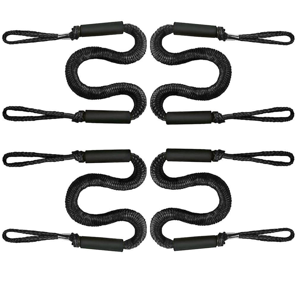 Bungee Dock Line Mooring Rope Boat Accessories Docking Lines PWC Dockline for Boats Kayak, Jet Ski, Pontoon, Canoe, Power Boat WaveRunner, 4 Pack (Black, 4-5.5)