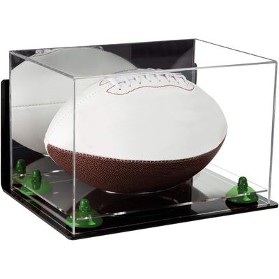 Football Display Case, Durable Clear Display Case with Mirror & Clear Base, Wall Mounted Case for Full Size Footballs, Sports Memorabilia, Collectibles, Keepsakes, Autographed Balls Items (A004-GRR)
