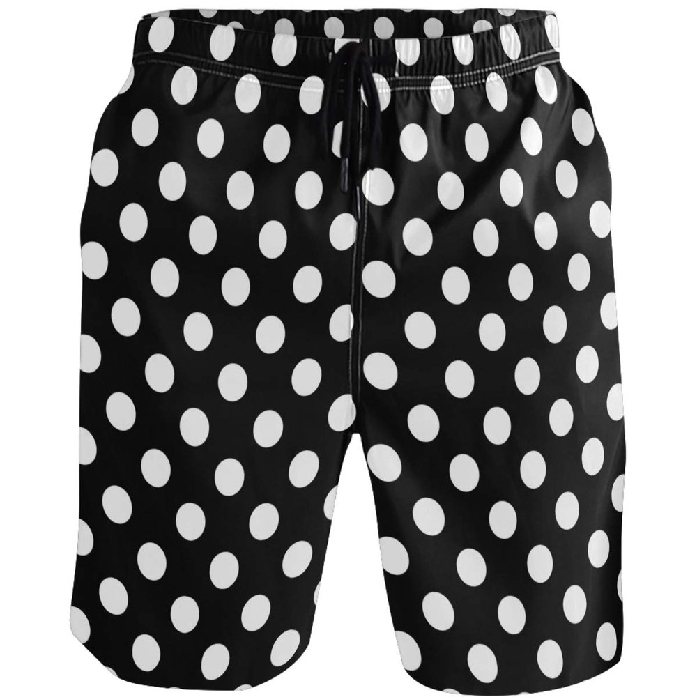 visesunny Black White Dot Men's Beach Short Swim Trunks Sports Running Bathing Suits with Mesh Lining XXL