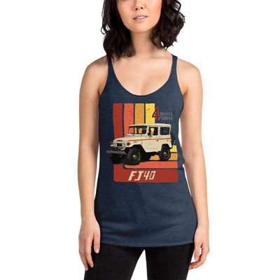 JG Infinite Retro Land Cruiser FJ40 Women's Racerback Tank Vintage Navy