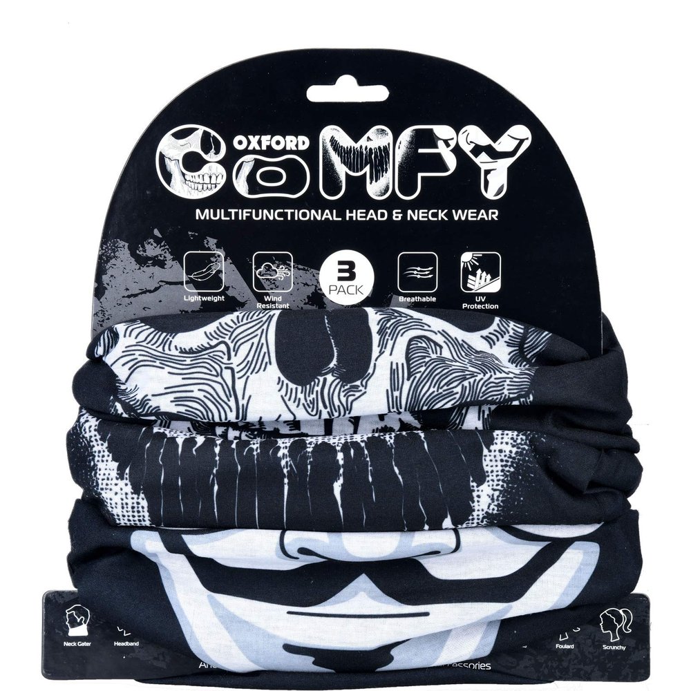 Oxford Comfy Head Helmet Scarf Neck Warmer. Masks. 3-Pack. Head and Neck Wear Bike Scarf Base Layer. NW147, Black