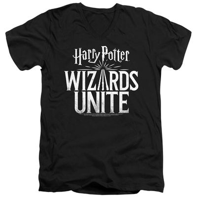 Harry Potter Wizards Unite Wizards Unite Logo Unisex Adult V-Neck T Shirt for Men and Women, Medium Black
