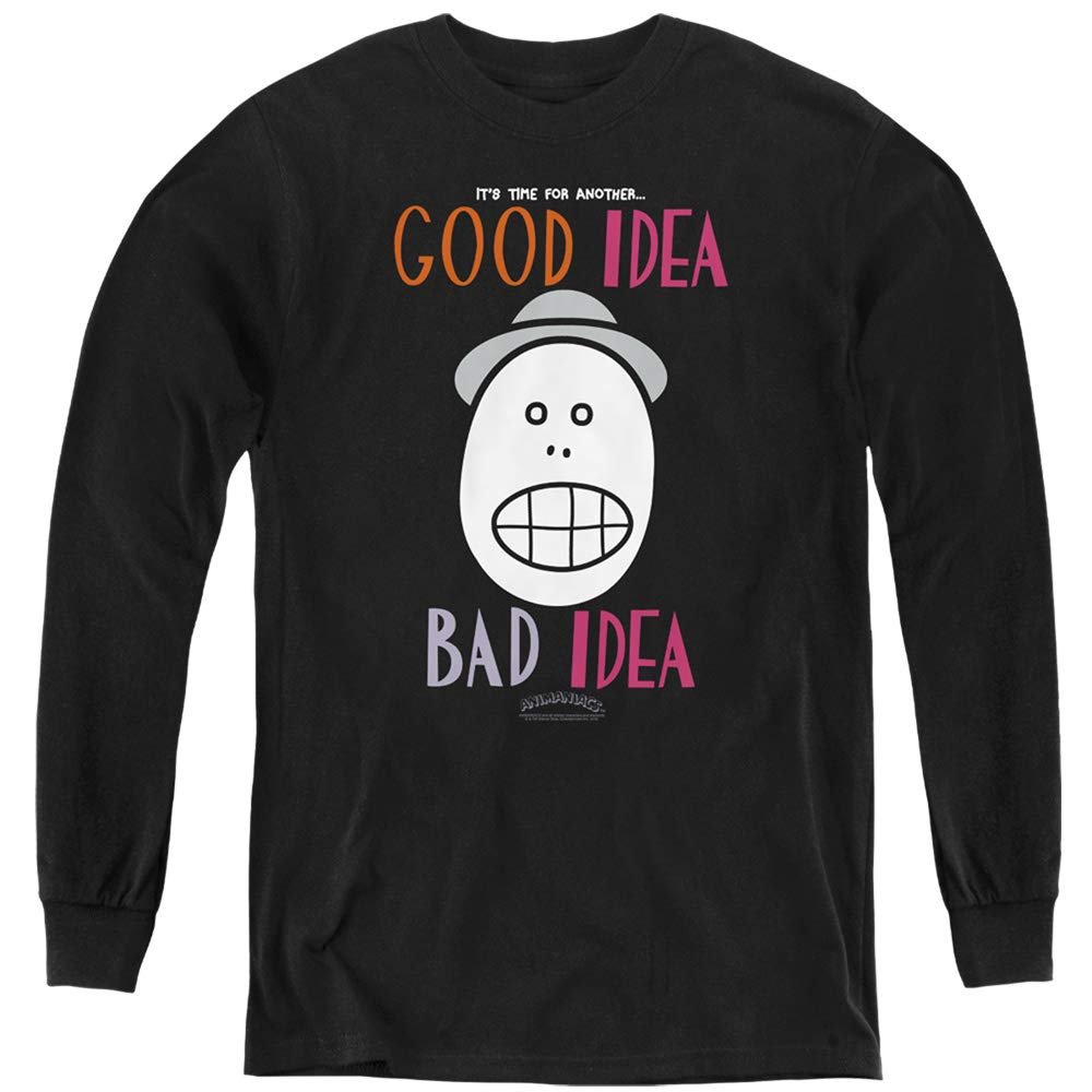 Animaniacs Good Idea Bad Idea Youth Long Sleeve T Shirt, Large Black