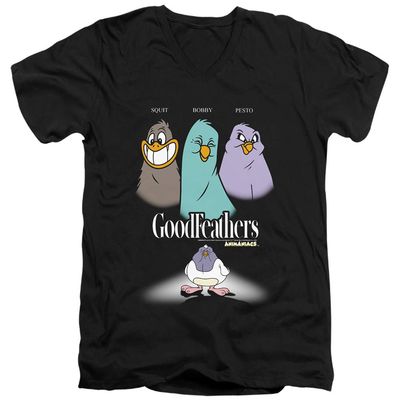 Trevco Animaniacs Goodfeathers Unisex Adult V-Neck T Shirt for Men and Women, Small Black