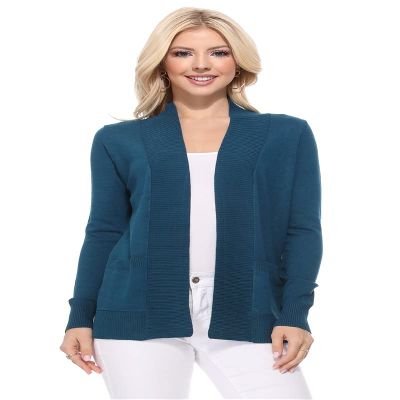 YEMAK Women's Knit Cardigan Sweater Long Sleeve Open Front Basic Classic Casual Soft Lightweight Knitted Shrug with Pockets MK8558-TEALBLUE-L