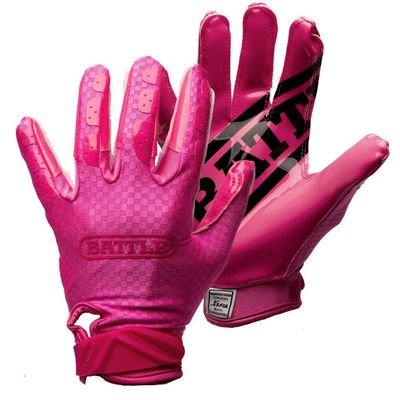 Battle Sports Triple Threat Wide Receiver Football Gloves, Ultra Stick Adult & Youth Gloves - Adult 2X-Large, Pink