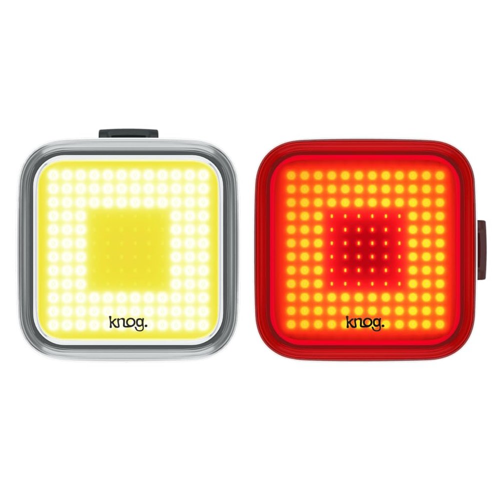 Knog Blinder Bike Light Twinpack - Bright 200/100 Lumen Bike Headlight and Tail Light Set,Waterproof Bicycle Light,USB Rechargeable,Unique Square Pattern,Long Runtime - For Road & Trail Cycling,Square