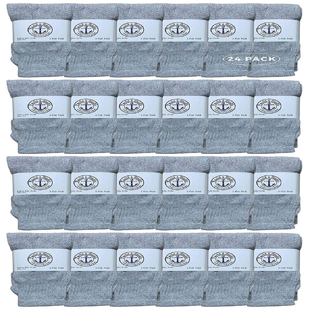 24 Pairs Of Yacht & Smith Wholesale Kids Tube Socks, Childrens Cotton Referee Sport Socks Size 6-8 (6-8 Gray)