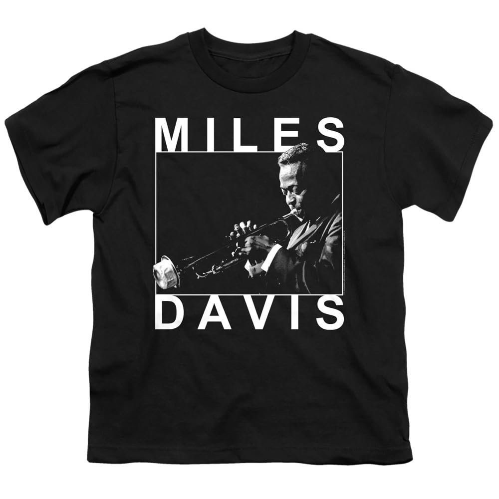 Miles Davis Monochrome Unisex Youth T Shirt for Boys and Girls, Small Black
