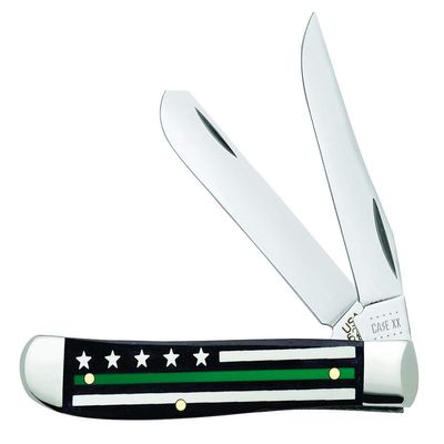 Case WR XX Pocket Knife Green Line - Mini Trapper - Smooth Black Bone W/Color Inlays Item #9576 - (6207 SS) - Length Closed: 3 1/2 Inches