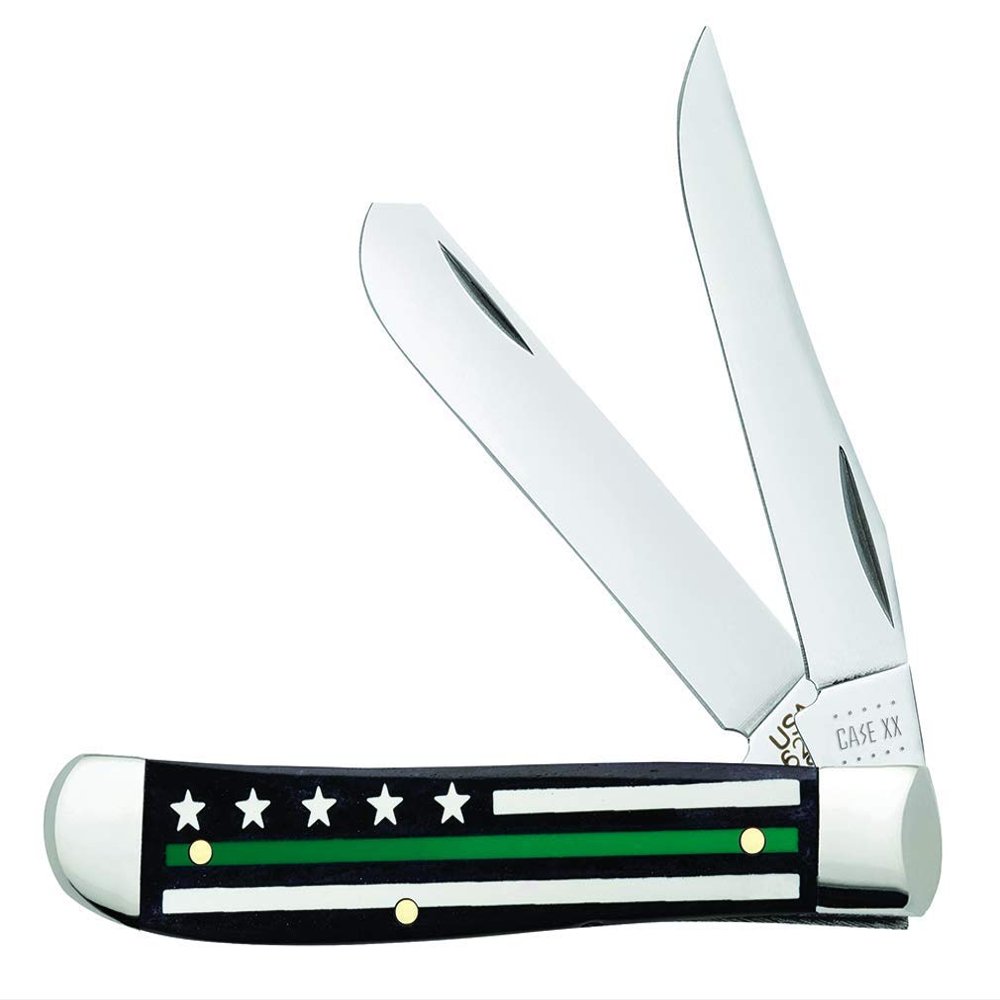 Case WR XX Pocket Knife Green Line - Mini Trapper - Smooth Black Bone W/Color Inlays Item #9576 - (6207 SS) - Length Closed: 3 1/2 Inches
