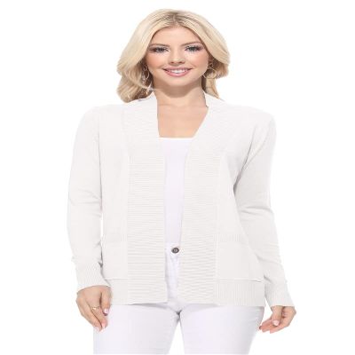 YEMAK Women's Knit Cardigan Sweater Long Sleeve Open Front Basic Classic Casual Soft Lightweight Knitted Shrug with Pockets MK8558-IVORY-XL