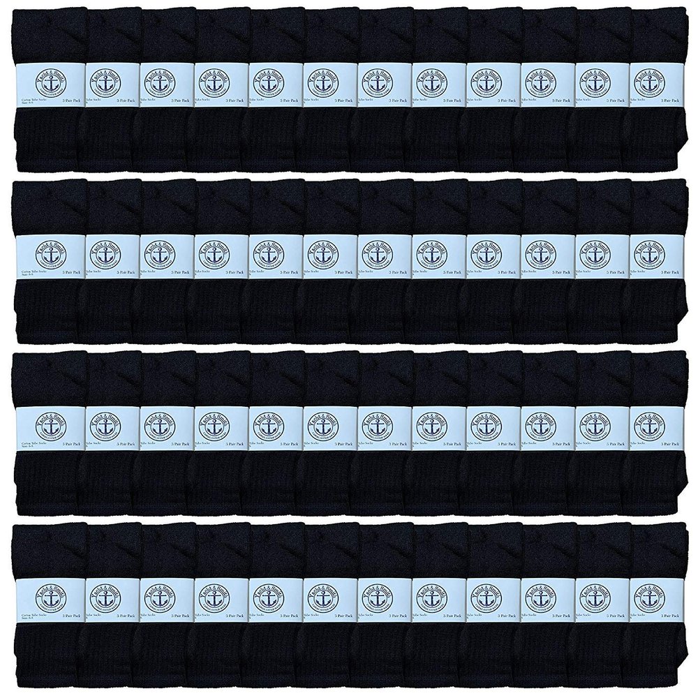 48 Pairs Of Yacht & Smith Wholesale Kids Tube Socks, Childrens Cotton Referee Sport Socks Size 6-8 (6-8 Black)