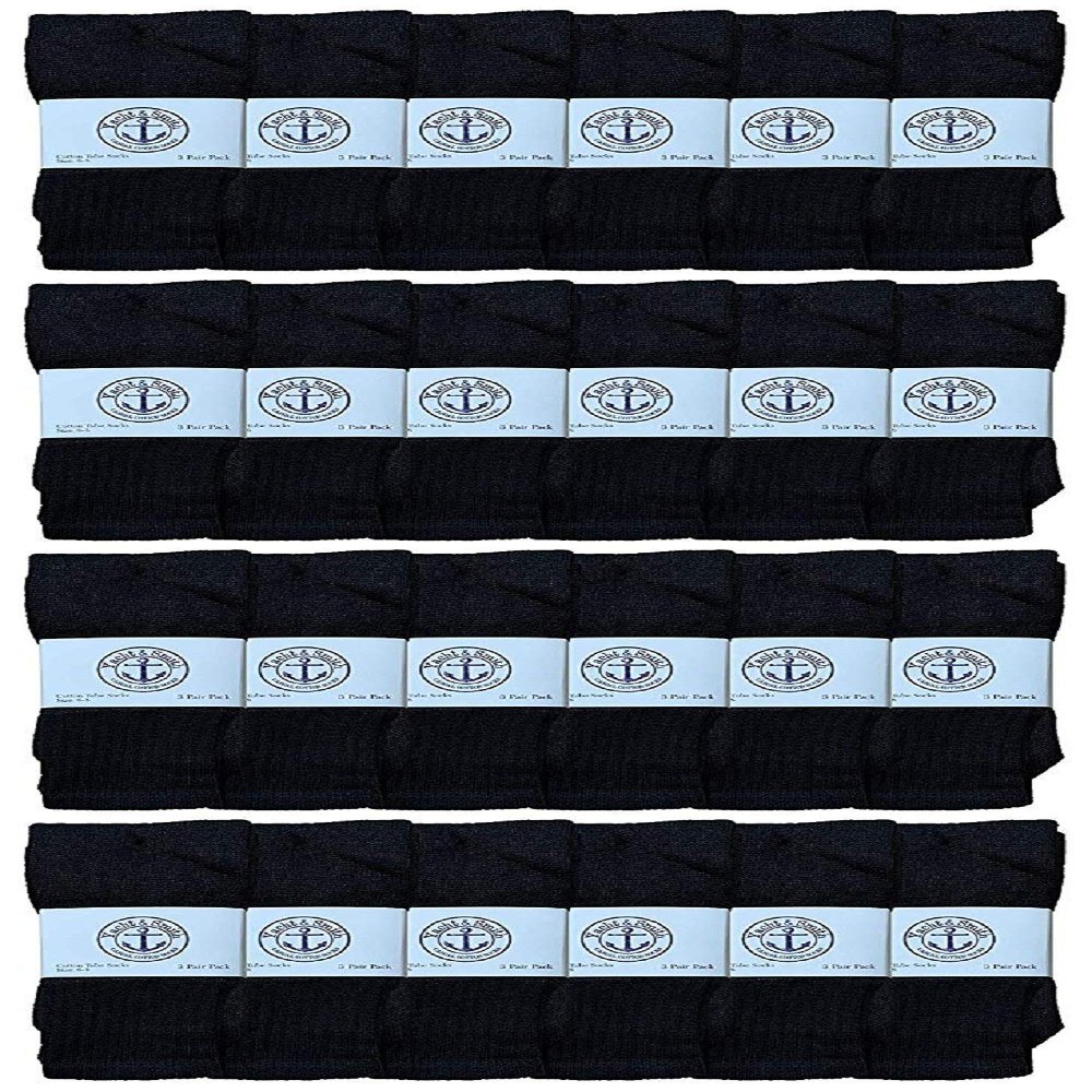 24 Pairs Of Yacht & Smith Wholesale Kids Tube Socks, Childrens Cotton Referee Sport Socks Size 6-8 (6-8 Black)