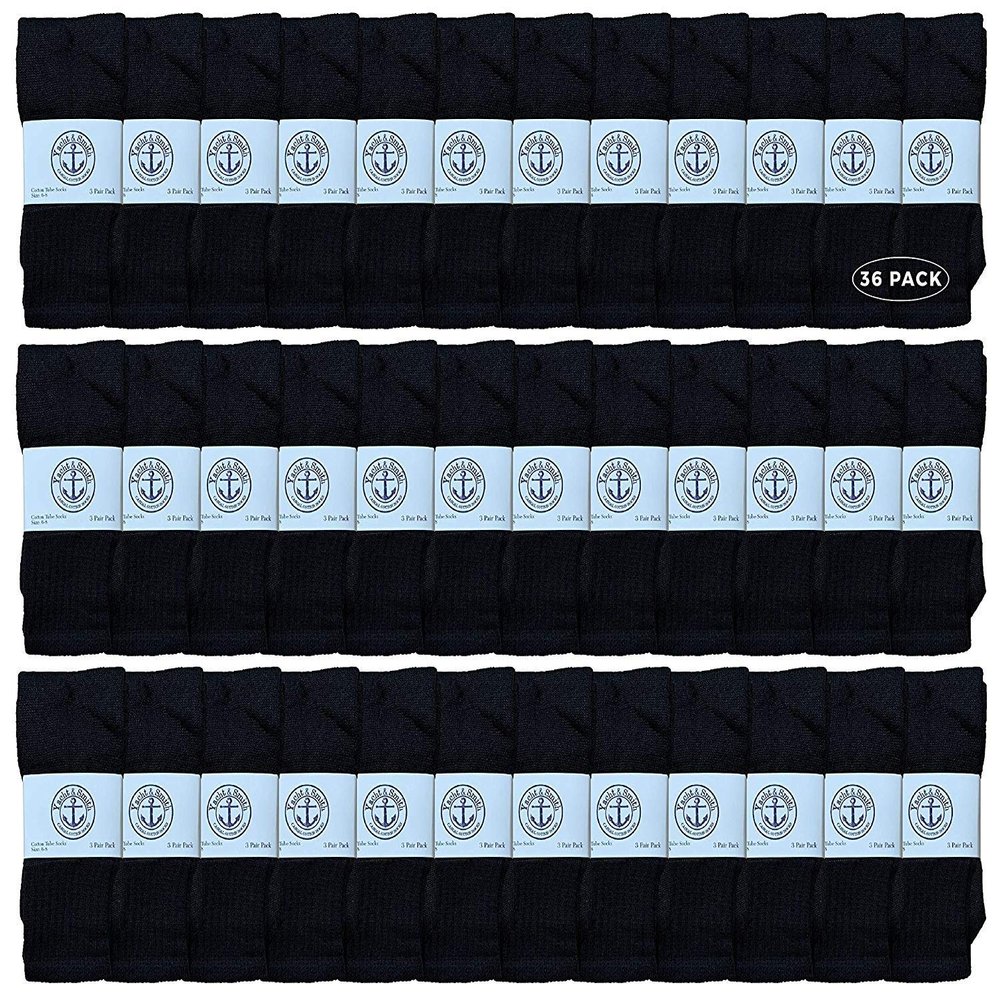 36 Pairs Of Yacht & Smith Wholesale Kids Tube Socks, Childrens Cotton Referee Sport Socks Size 6-8 (6-8 Black)