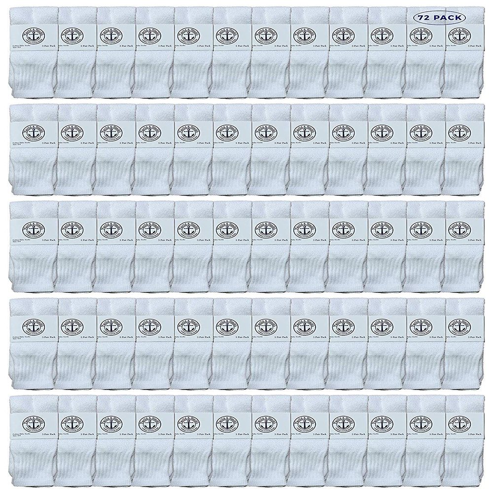 72 Pairs Of Yacht & Smith Wholesale Kids Tube Socks, Childrens Cotton Referee Sport Socks Size 6-8 (6-8 White)