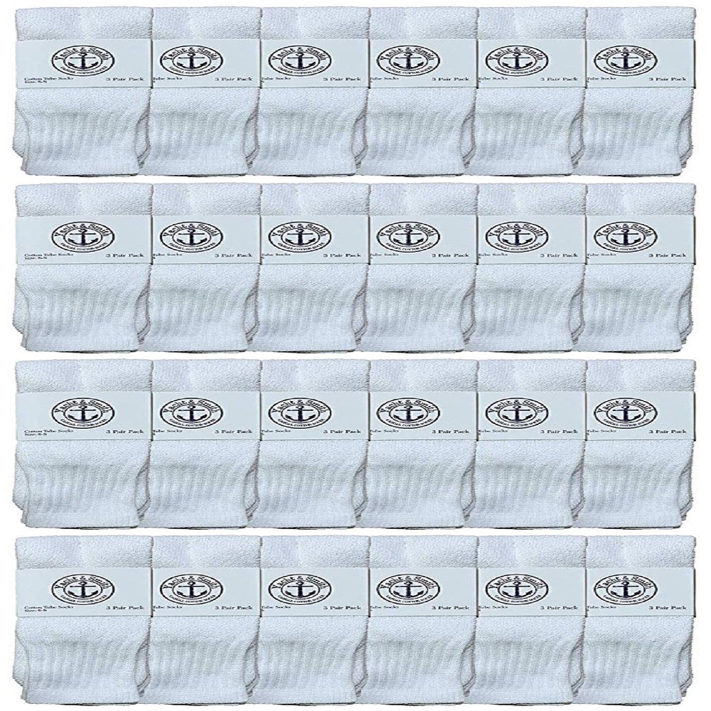 24 Pairs Of Yacht & Smith Wholesale Kids Tube Socks, Childrens Cotton Referee Sport Socks Size 6-8 (6-8 White)