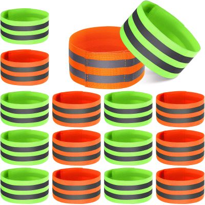 Gejoy 16 Pieces Reflective Bands Reflector Bands for Wrist, Arm, Ankle, Leg, High Visibility Reflective Gear Safety Reflector Tape Straps for Night Walking, Cycling and Running (Green, Orange)