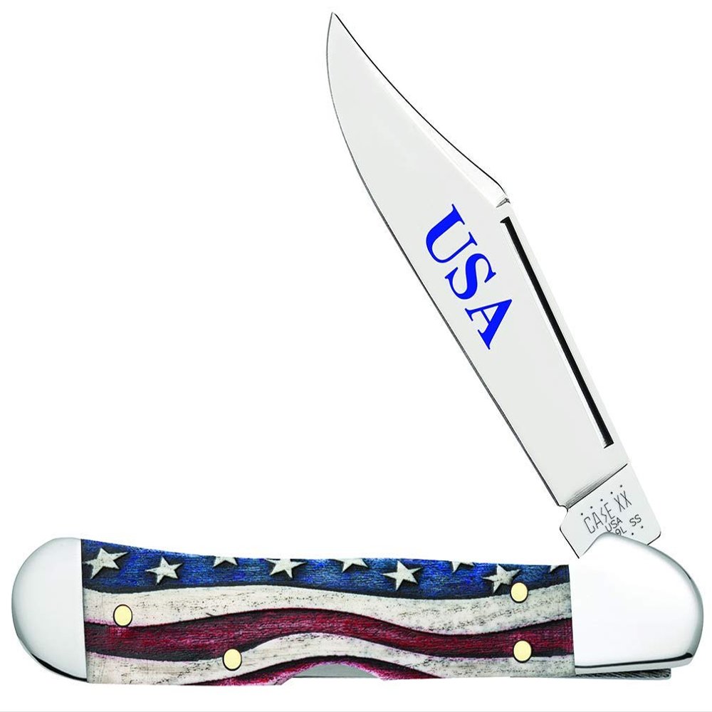 Case WR XX Pocket Knife Patriotic Smooth Natural Bone Mini Copperlock Item #64141 - (61749L SS) - Length Closed: 3 5/8 Inches