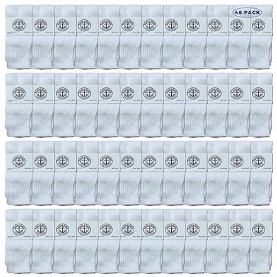 48 Pairs Of Yacht & Smith Wholesale Kids Tube Socks, Childrens Cotton Referee Sport Socks Size 6-8 (6-8 White)