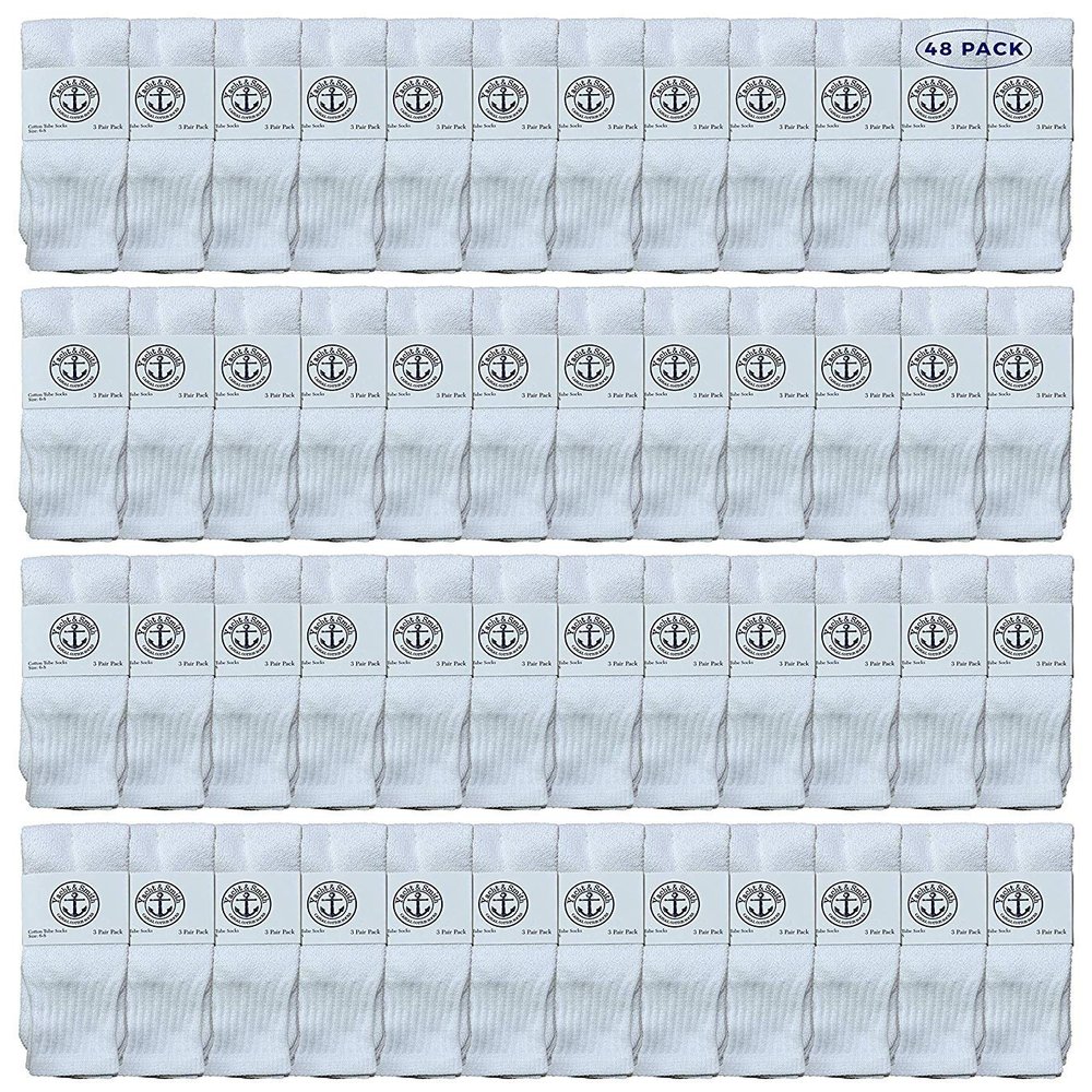 48 Pairs Of Yacht & Smith Wholesale Kids Tube Socks, Childrens Cotton Referee Sport Socks Size 6-8 (6-8 White)