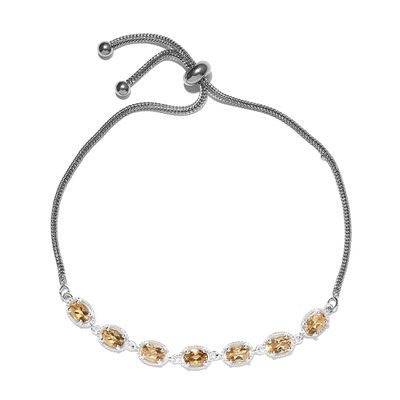 SHOP LC Stainless Steel 925 Sterling Silver Citrine Birthstone Adjustable Bolo Bracelet Jewelry Ct 0.4 Birthday Gifts for Women