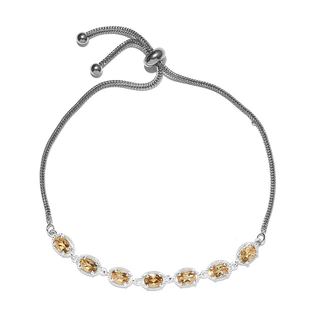 SHOP LC Stainless Steel 925 Sterling Silver Citrine Birthstone Adjustable Bolo Bracelet Jewelry Ct 0.4 Birthday Gifts for Women