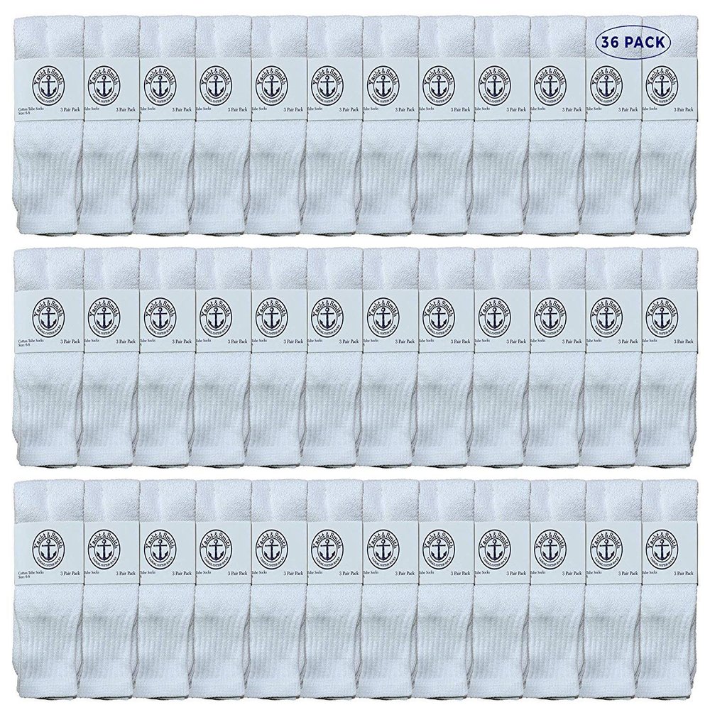 36 Pairs Of Yacht & Smith Wholesale Kids Tube Socks, Childrens Cotton Referee Sport Socks Size 6-8 (6-8 White)