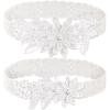 2 Pieces Wedding Garters for Bride Sexy Lace Leg Garter Belt Hand Sewn Faux Pearls Bride Garter Set(Milk White) view 1