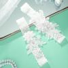 2 Pieces Wedding Garters for Bride Sexy Lace Leg Garter Belt Hand Sewn Faux Pearls Bride Garter Set(Milk White) view 4